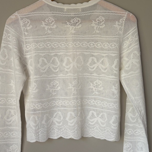 NWT Loveshackfancy Gretta Pointelle Knit Bow Cardigan Ivory White | S - Picture 12 of 13